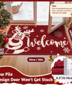 Alternative view of Findosom Christmas Doormat, 24" x 36" Reindeer Christmas Welcome Mat, Non-Slip Washable Low Profile Front Door Mat for Indoor Outdoor Entryway, Winter Xmas Holiday Front Door Decor