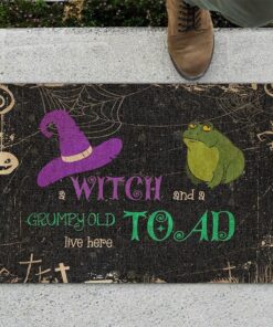 Fun Rugs for Entryway Witch and A Old Toad Live Here Doormat Halloween Home Decorative Indoor Outdoor No Slip Mat Funny Doormat Housewarming Gifts Funny Doormat Mat Rugs for Kitchen 16x24 inch