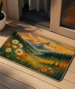 Alternative view of M-Qizi Boho Abstract Nature Landscape Door Mat, Wildflower Forest Mountain Doormat Indoor Outdoor Entrance Porch, Colorful Nature Scenic Welcome Mats for Front Door Entryway, 17x30 Inches