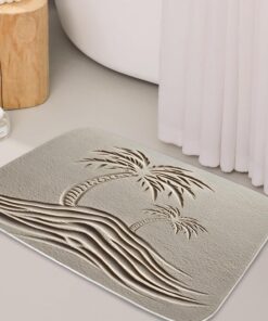 TheBlackSpot Summer Beach Palm Tree Bathroom Rugs Tropical Plant Sand Bath Mat Non Slip Bathroom Beachy Decor Mats Imitation Cashmere Door Rug with Rubber Backing Kitchen Floor Carpet 16" x 24"