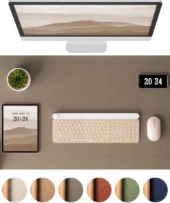 Aothia Dual-Sided Desk Pad - Leather Desk Mat, Natural Cork Desk Pad Protector, Large Mouse Pad for Desk, Waterproof Desk Blotter Pad, Desk Writing Pad for Office Work/Home, Coffee (35.4" x 15.7")