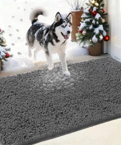 IM HOME Chenille Absorbent Outdoor Doormat 30" x 20", Washable Muddy Door Mats for Dog Non Slip Indoor Doormat Dog Mat for Muddy Paw Front Inside Doormats for Entryway Grey