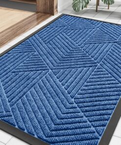 Smiry Front Door Mat Outside Entrance, Heavy Duty Sturdy Natural Rubber Doormat, Trap Dirt and Moisture, Easy Clean Low Profile Mats for Indoor Outdoor Entry, Irregular Triangle (29.5x17, Blue)