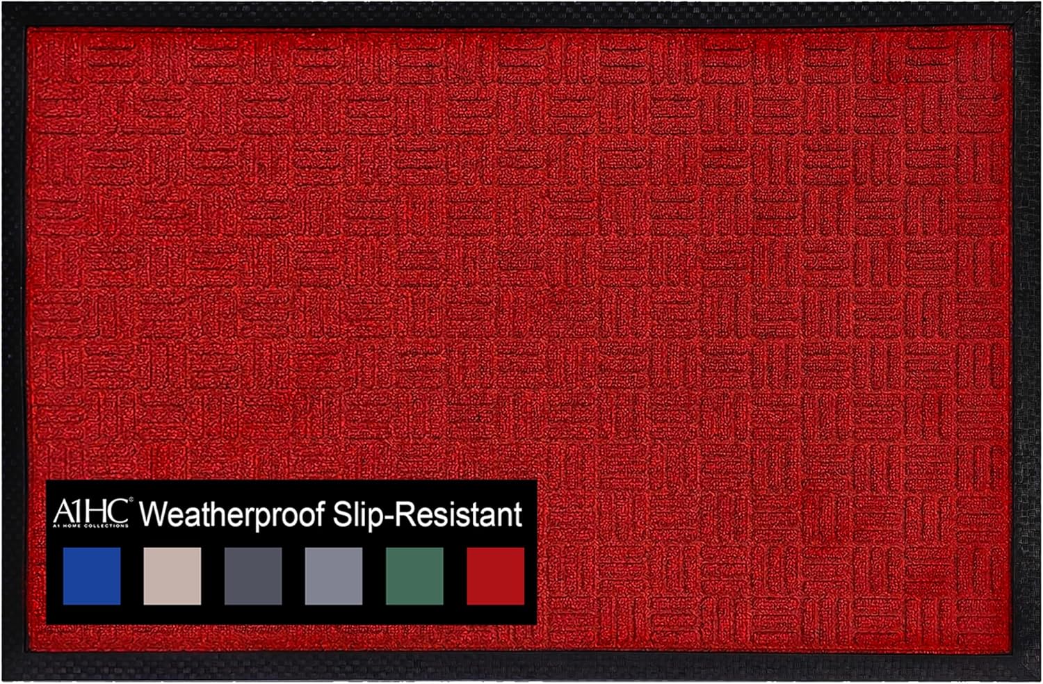 A1HC Indoor Outdoor Doormat ?C Non-Slip Front Door Mat for Entrance, Patio, Garage & Office ?C Washable Welcome Mat for Indoor & Outdoor Use, 16x24 Inches, Criss Cross Red