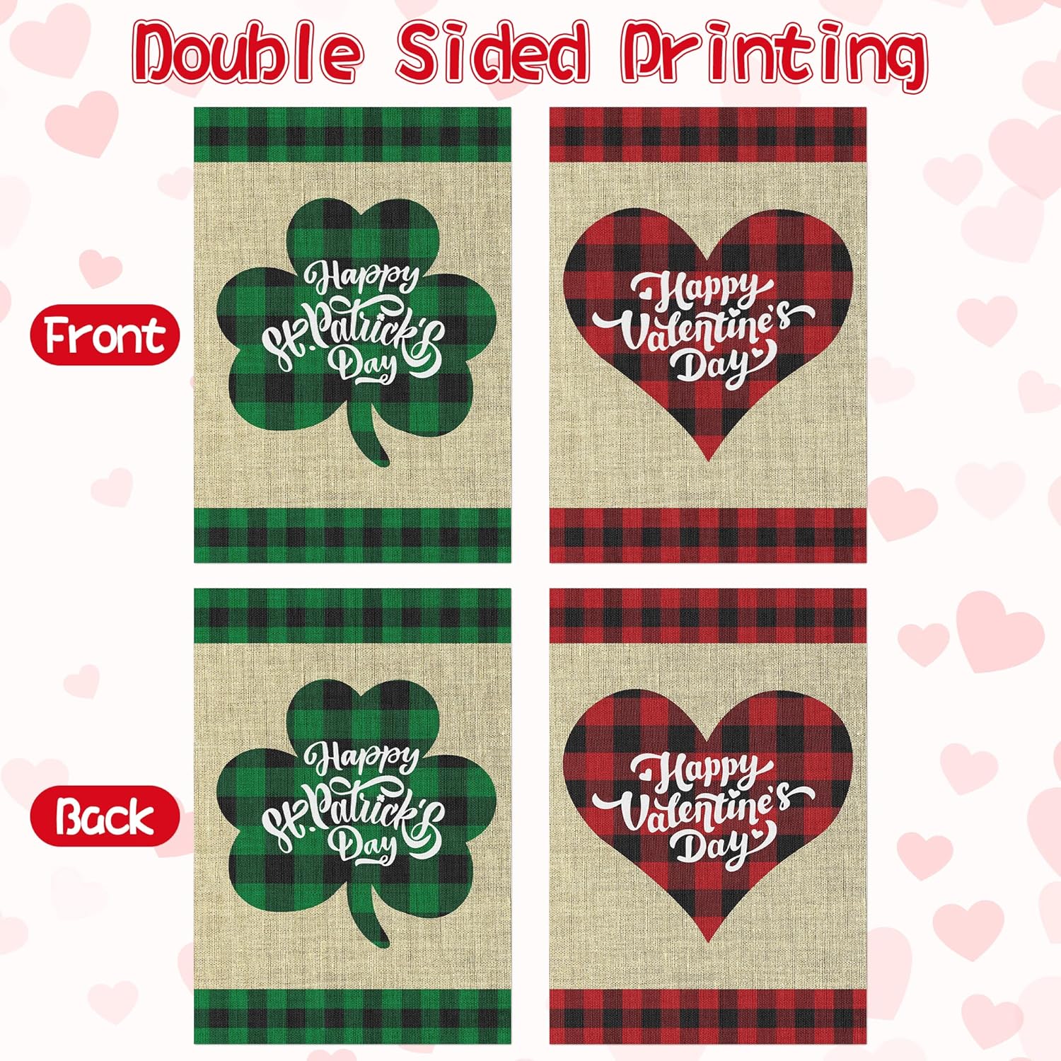 2Pcs Holiday Garden Flags Happy Valentine’s Flag Happy St. Patrick's Day Banners Burlap Yard Signs Vertical Double Sided House Flags Seasonal Festive Decorations for Indoor Outdoor Lawn, 12 x 18 inch - Image 3