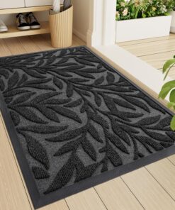 Smiry Front Door Mat Indoor Outdoor Entrance, Heavy Duty Natural Rubber, Trap Dirt and Moisture, Non-Slip Doormats, Low Profile, Easy Clean Patio Porch Entryway Mat, 29.5x17, Black