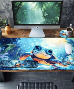 Alternative view of 4-Piece Extended Large Mouse Pad Set for Women Men with Turtle Anime Design Includes 35.4 x 15.7 XXL Large Mouse Pad Keyboard Wrist Rest Mouse Wrist Support and Coaster for Office Home