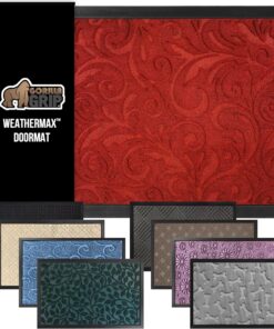 GORILLA GRIP 100% Waterproof All-Season WeatherMax Doormat US Designed Natural Rubber, Stain and Fade Resistant, Low Profile Indoor Outdoor Door Mats, Easy Clean Patio Mat, 17x29, Red Vintage Wine