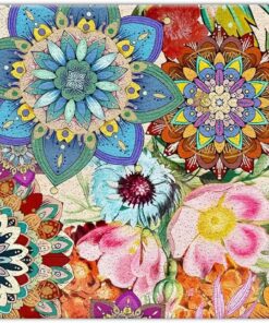 Jvpke Boho Floral Mandala Flower Door Mat Outside Entrance Outdoor Indoor Entrance, Boho Floral Welcome Bath Mat, Boho Door Mat, 17x30 in