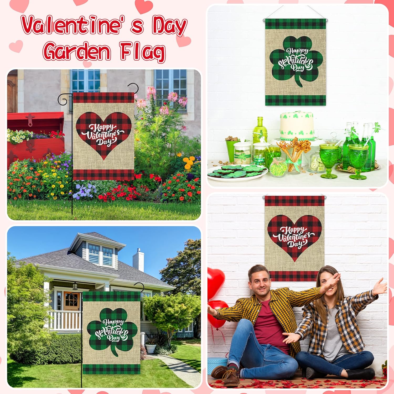 2Pcs Holiday Garden Flags Happy Valentine’s Flag Happy St. Patrick's Day Banners Burlap Yard Signs Vertical Double Sided House Flags Seasonal Festive Decorations for Indoor Outdoor Lawn, 12 x 18 inch - Image 7
