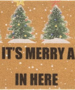Winter Chirstmas Pine-Trees-Welcome-Doormat Outdoor-Entrance Faux-Coir Entryway-Rug Non-Slip Dirt-Trapping Indoor-Outside Porch 17x29 Inch