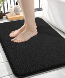 OLANLY Thick Memory Foam Bath Mat Rug 24x16, Extra Soft Absorbent Bathroom Rug, Quick Dry Bath Mats, Non-Slip, Machine Washable Carpet for Bathroom, Tub and Shower, Home Decor Accessories, Black