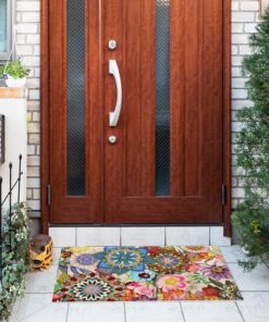 Alternative view of Jvpke Boho Floral Mandala Flower Door Mat Outside Entrance Outdoor Indoor Entrance, Boho Floral Welcome Bath Mat, Boho Door Mat, 17x30 in