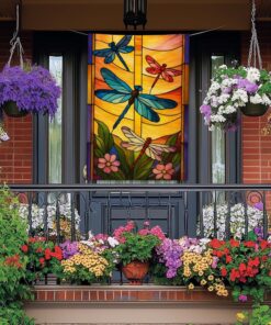 Alternative view of BlissYard Spring Summer House Flag 28 x 40 Inch Double Sided Garden Flag Stained Glass Dragonfly and Floral Art for Yard Banner Porch Outdoor Decoration Insect Garden Flag
