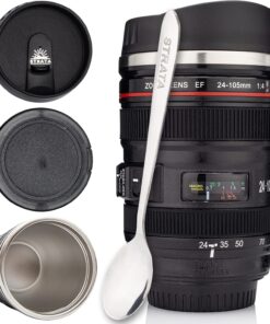 STRATA CUPS Camera Lens Coffee Mug -13.5oz | (2 LIDS + SPOON + BAG) Gift for Him, Dad Gifts, Photography, Camera accessories, Novelty Gifts