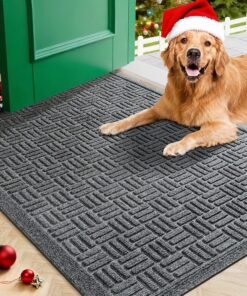 Mibao Front Door Mat Indoor Outdoor Entrance, Dirt Trapping Waterproof All-Season, All-Weather Doormat, Non-Slip Durable Natural Rubber Low Profile Easy Clean Patio Entrance Mat, 36" x 24", Grey