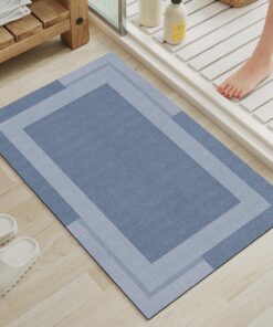 YDKGL Non Slip Bath Mat, Rubber Backing Ultra Thin Bathroom Rugs Fit Under Door Quick Dry Super Absorbent Washable Bath Rug Shower Mat for Bathroom Floor Bathtub Shower Sink, Easy Care Blue 16"x 24"