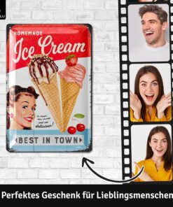 Alternative view of Vintage Tin Sign Retro Diner Decor ICE CREAM, Metal Kitchen Signs Wall Decor, Vintage Ice Cream Sign, 50s Diner Decor, Vintage Metal Kitchen Sign, 12x8"