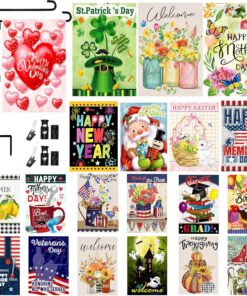 Garden Flag Stand Valentine's DayGarden Flags St Patrick's Day Garden Flag Seasonal Garden Flags Set of 12 Double Sided Burlap 12.5 x 18 Inch Valentine's Day House Flag