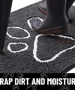 Alternative view of Smiry Dog Door Mat for Muddy Paws, Absorbent Dirt Trapper Non Slip Quick Dry Washable Chenille Mat for Mud Dogs, Entry Rug for Indoor and Outdoor (24x16 Inches, Dark Grey and White)