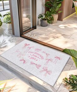 Alternative view of Likjad Coquette Preppy Pink Bow Door Mat, Trendy Preppy Doormat for Home Outdoor Indoor Entrance, I'm Literally Just a Girl Welcome Mats for Front Door Porch Outside Entryway, 17x30 Inches