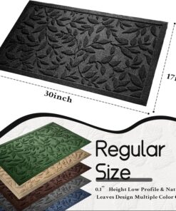 Alternative view of VivaNest Black Leaves Outdoor Indoor Entrance Doormats, Absorbent Durable Heavy Duty Welcome Front Door Mat,Thick Natural Rubber Back,Easy Clean Entryway Mat 17x30 Inch, Low Profile
