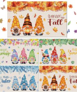 Tinideya 4 Pcs Seasonal Door Mats Gnome 24 x 16 Inch Interchangeable Spring Summer Fall Winter Welcome Doormats Non Slip Washable Indoor Outdoor Rug for Entry Decor