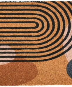 Main + Mesa Geometric Coir Doormat with Non-Slip PVC Backing, Curved Geo