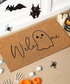 Ceenna Halloween Doormat Coir Ghost Welcome Doormat Funny Halloween Boo Bat Door Mat with Anti-Slip Rubber Non Slip Floor Mat for Indoor Front Door Entrance Decor, 16 x 28 Inch(Ghost Welcome)