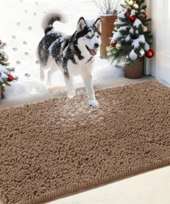 IM HOME Chenille Absorbent Outdoor Doormat 36" x 24", Washable Muddy Door Mats for Dog Non Slip Indoor Doormat Dog Mat for Muddy Paw Front Inside Doormats for Entryway Camel