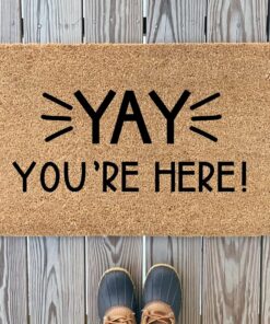 Yay You're here! Doormat Cute Welcome Mat Fun Teacher Classroom Decor Cute Classroom Welcome Mat Outdoor Coir Doormat Come On in Home Kitchen Balcony Decoration 16x24 Inch