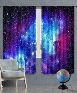 Riyidecor Galaxy Outer Space Nebula Curtains (2 Panels 42 x 63 Inch) Blue Rod Pocket Universe Planets Boys Fantasy Starry Black Art Printed Living Room Bedroom Window Drapes Treatment Fabric WW-CLLE