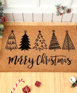 Duraaamo Merry Christmas Coir Doormat Christmas Tree Welcome Door Mat Non Slip Floor Mats Xmas Tree Mat Indoor Entrance Porch Front Decor, 24 x 16 Inch