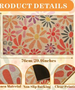 Alternative view of Vintage Floral Doormat Daisy Flower Doormat Small Flower Front Door Mat Entryway Non-Slip Welcome Mat Retro Wildflower Door Mat Outdoor Entrance Mat Inside Ouside Carpet for Hallway Patio Porch
