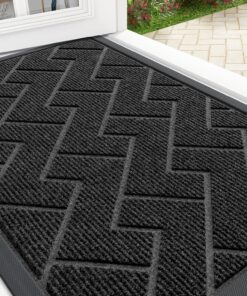 OLANLY Front Door Mat Indoor Outdoor Entrance, Waterproof All-Season, All-Weather Doormat, Sturdy Natural Rubber, Low Profile, Easy Clean Patio Porch Entryway Mat, Herringbone Brick (Black, 29.5x17)