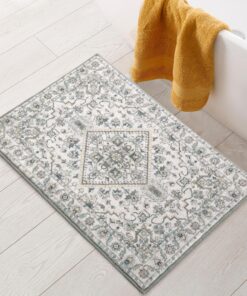 HOMBYS Boho Bathroom Rugs, 24x16 Small Bath Mats for Bathroom Non Slip & Washable Bath Rug, Luxurious Low Pile Soft Tub Mat for Sink Shower Doorway Tub, Traditional Tribal Vintage Design