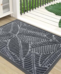 Colorxy Waterproof Doormat, Sturdy Natural Rubber Front Indoor Mat, Non Slip Low Profile Indoor Outdoor Door Mats, Stain and Fade Resistant Floor Mat, Easy Clean Patio Entrance Mat, 30''x17'', Grey