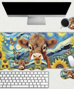 Alternative view of Desk Mat Large Gaming Mouse pad Set 31.5x11.8 inch [4in1Mousepad + Keyboard Wrist Rest+Mouse Wrist Rest+Coaster ] with Ergonomic Desk Pad for Home Office Table Computer - Cute Highland Cow