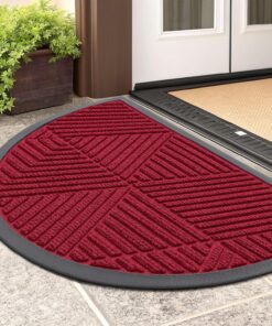 Smiry Half Circle Front Door Mat Outside Entrance, Heavy Duty Sturdy Natural Rubber Doormat, Trap Dirt and Moisture, Low Profile Mats for Indoor Outdoor Entry, Irregular Triangle (29.5x17, Wine Red)