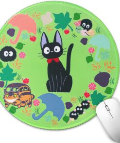 Pounchi Cute Soot Sprite Mouse Pad 8.6 × 8.6 in, Anime Cat Mouse Pad with Non-Slip Rubber Base and Stitched Edge for Desk Computers Laptop Office
