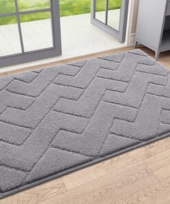 OLANLY Indoor Door Mat, 24x16, Dirt Resistant and Absorbent, Sturdy Non-Slip Rubber Backing, Easy to Clean, Washable Low-Profile Doormat for Entryway, Medium Gray