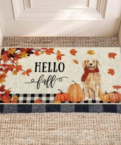 Alternative view of Dlzdn Hello Fall Dog Door Mat Fall Golden Retriever Pumpkin Decorative Doormat Seasonal Holiday Non-Slip Rubber Backed Entryway Rugs for Indoor Outdoor Entrance Floor 16 x 30 Inch