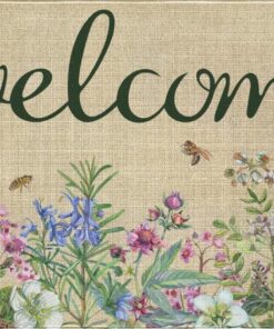 Ghroiep Welcome Floral Decor Doormat, Home Spring Summer Flower Front Door Mats, Indoor Outdoor Non Slip Reusable Entrance Rug 17"x30"