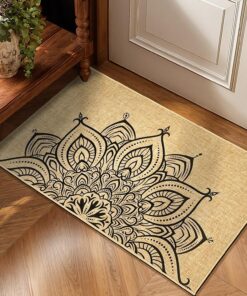 Mandala Welcome Doormat Outdoor Flower Door Mat Front Back Door Mat Washable Indoor Floor Mat Inside Outside Entrance Rug Non-Slip Entryway Carpet Mat for Hallway Patio Home Decor