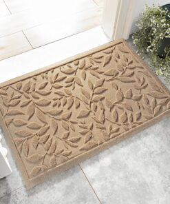 Beige Leaves Outdoor Indoor Entrance Doormats, Absorbent Durable Heavy Duty Welcome Front Door Mat,Thick Natural Rubber Back,Easy Clean Entryway Mat 17x30 Inch, Low Profile