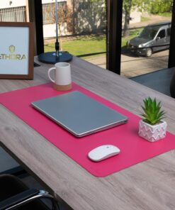 Desk Mat -Computer Desk mat with Non Slip Suede Bottom with Stitched Edges- Waterproof - Leather Desk pad PU Desk Cover for Home, Mouse, Makeup Mat for Vanity (Pink, 35.4 x 15.7)
