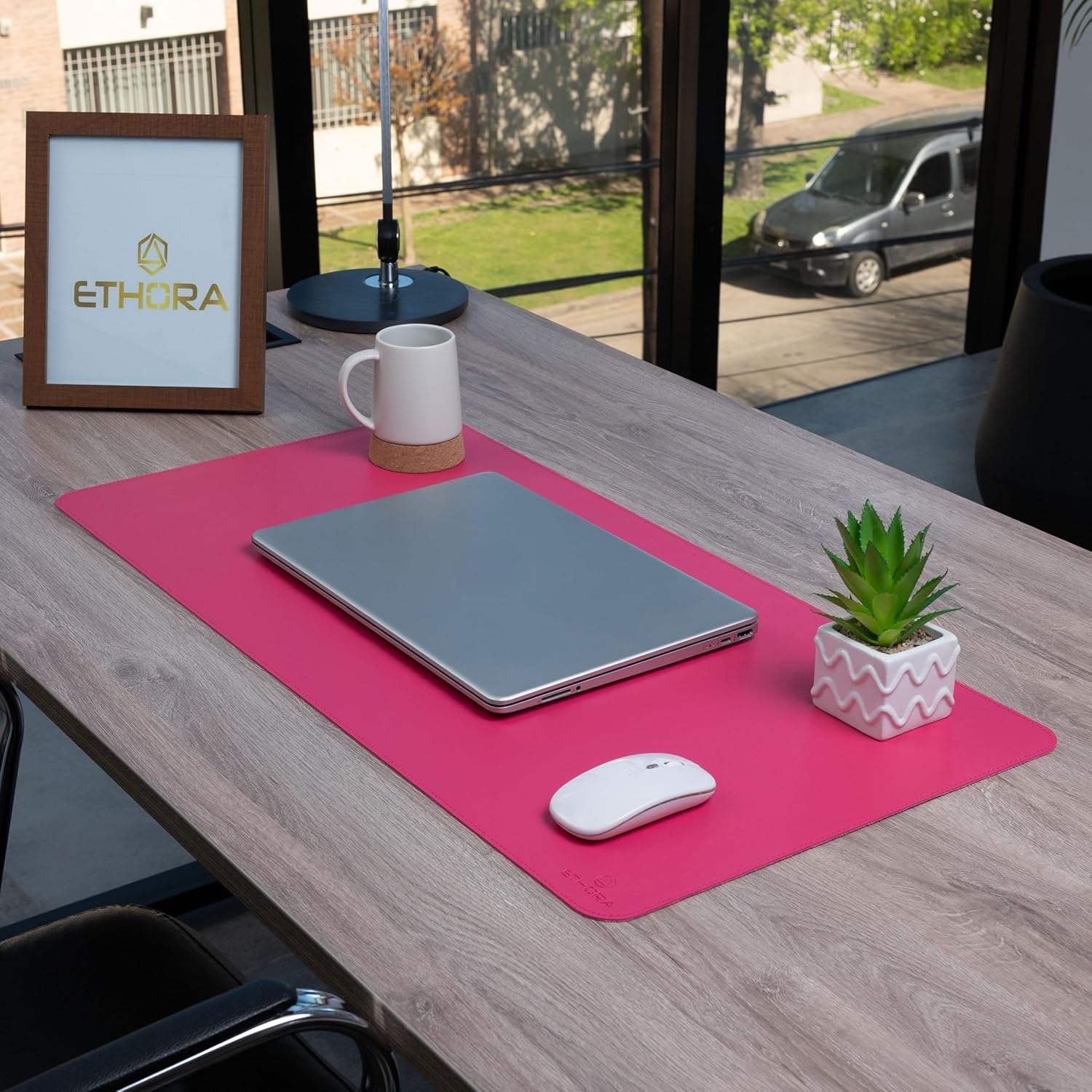 Desk Mat -Computer Desk mat with Non Slip Suede Bottom with Stitched Edges- Waterproof - Leather Desk pad PU Desk Cover for Home, Mouse, Makeup Mat for Vanity (Pink, 35.4 x 15.7)