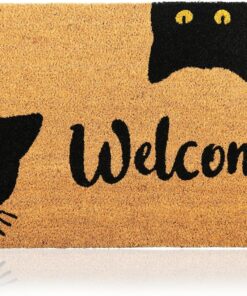 Welcome Cats - 17"x29" - Coir Door Mat with Heavy Duty Backing - Welcome Mats for Entryway, Porch - Anti-Slip PVC & Coconut Fiber Surface - Natural Home Accessories, Minimalist Original Design
