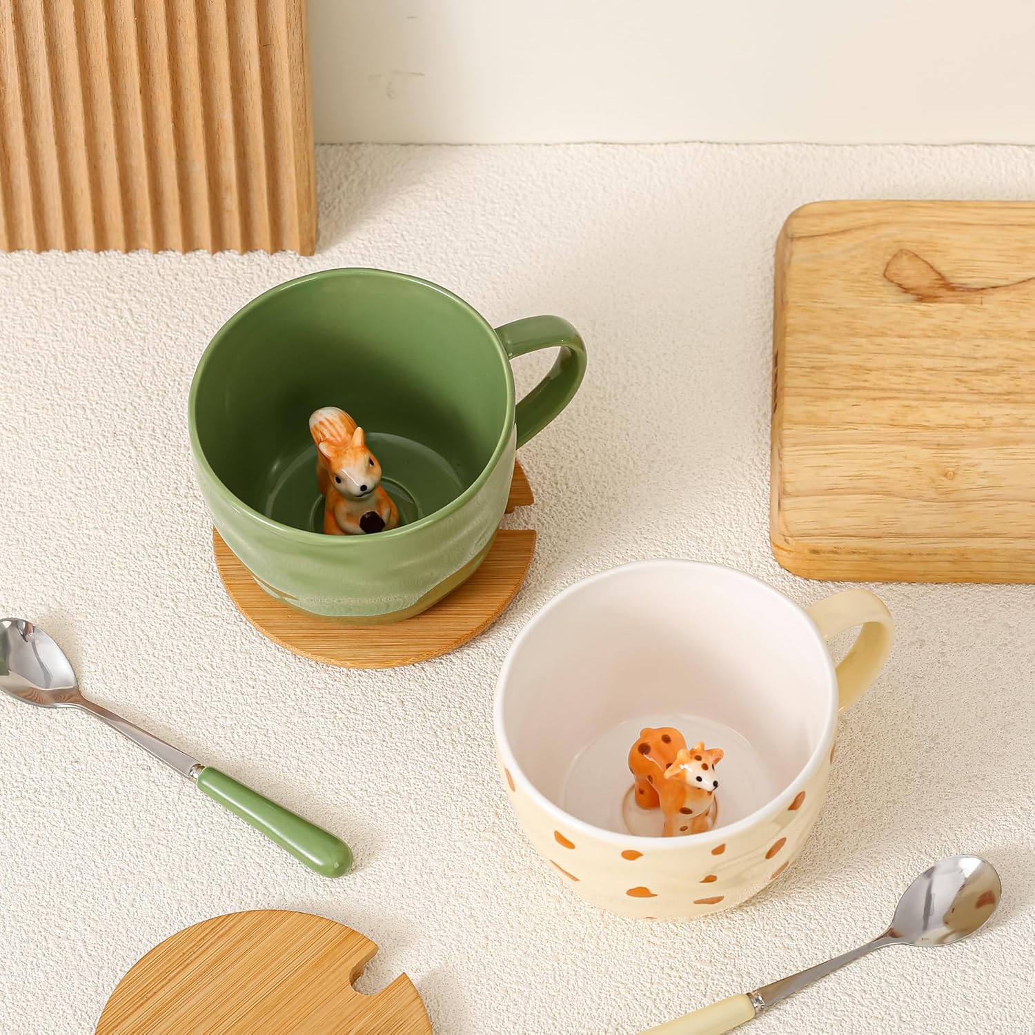 Squirrel Gifts for Women Men Cute Squirrel Ceramic Mug Hidden 3D Animal Inside Unqiue Coffee Mug Tea Cup with Lid Spoon Cool Stuff Home Decor Christmas Birthday Gifts for Her Friends Sisters Besties - Image 8