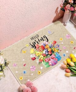 Zhanmai Floral Doormat, 16 x 28 Inch, Non Slip Outdoor Doormats for Front Door, Indoor Entrance Rug, Spring Rugs, Machine Washable, Green